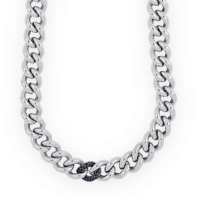 Rhodium-plated 925 silver chain necklace with black zircons and black rhodium - boothandbooth